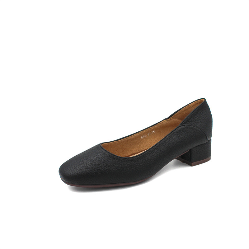 Γυναικεία παπούτσια μονής στρώσης με τετράγωνη μύτη και χαμηλό τακούνι, άνοιξη 2023, νέα κορεάτικα στυλ με ρηχό στόμα, ρετρό, απλά, μαλακά δερμάτινα, άνετα, niche γόβες