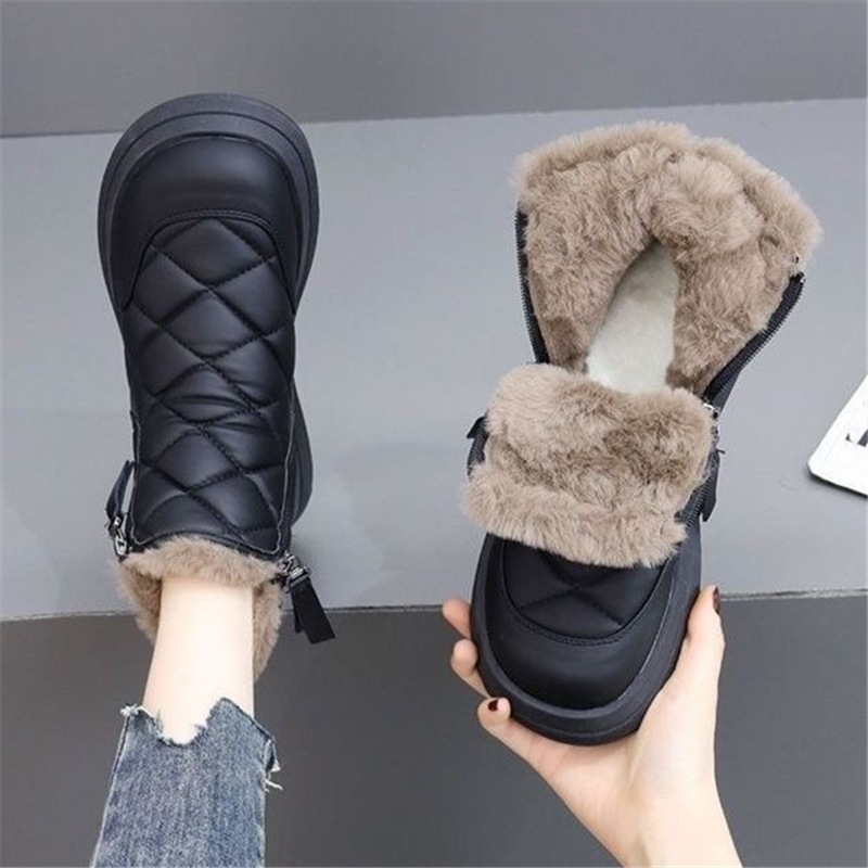Šiaurės rytų storio ir fliso pamušalu šilti sniego batai, plokščiapadžiai moteriški sniego batai, šilti medvilniniai batai, moteriški sniego batai, 2025 m. naujas modelis