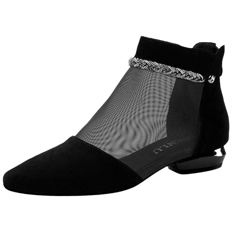 Γυναικεία Σανδάλια με Επίπεδη Τακούνι και Στρας, Καλοκαίρι 2024, Νέες Μοντέρνες Μπότες με Μυτερό Κοίλο Δίχτυ, Γυναικεία Παπούτσια με Χαμηλό Τακούνι, Σανδάλια με Χαμηλό Τακούνι