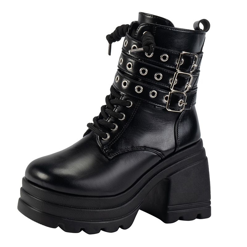 Νέες μπότες Cross-border 43 plus size, κοντές μπότες με χοντρό τακούνι, Martin Thong, ευρωπαϊκές και αμερικανικές μπότες με κορδόνια και χοντρή σόλα, γυναικείες μπότες με ψηλοτάκουνο, μονό τακούνι