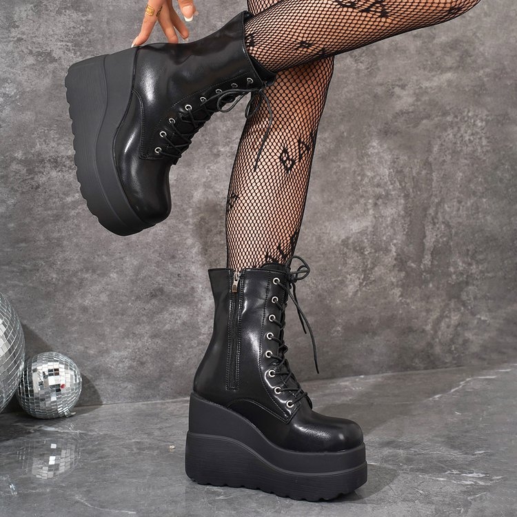 Γυναικείες μπότες Martin με μικρό ύψος που αυξάνονται, φθινοπωρινές, νέες ψηλοτάκουνες, βρετανικού στιλ, μποτάκια με πλατφόρμα και τακούνι σφήνας, 2025