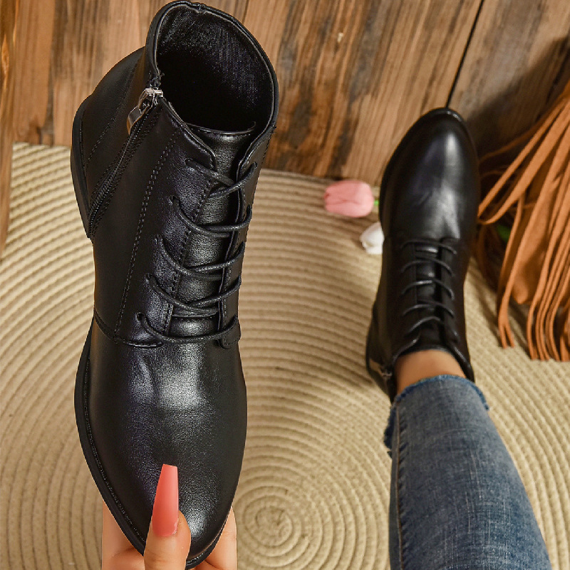 Ρετρό Κοντές Μπότες Cross-Border Μεγάλο Μέγεθος 2024 Φθινοπωρινές και Χειμερινές Μπότες με Χοντρό Τακούνι και Μυτερή Μύτη με Φερμουάρ στο Πλάι Γυναικεία Μπότες Χονδρικής σε Απόθεμα