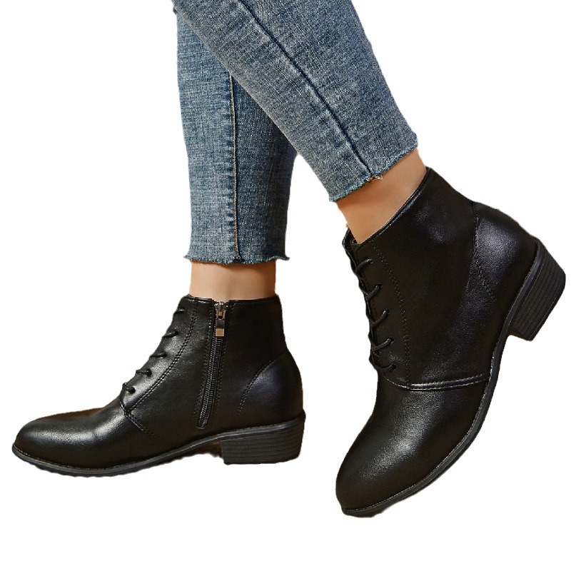 Ρετρό Κοντές Μπότες Cross-Border Μεγάλο Μέγεθος 2024 Φθινοπωρινές και Χειμερινές Μπότες με Χοντρό Τακούνι και Μυτερή Μύτη με Φερμουάρ στο Πλάι Γυναικεία Μπότες Χονδρικής σε Απόθεμα