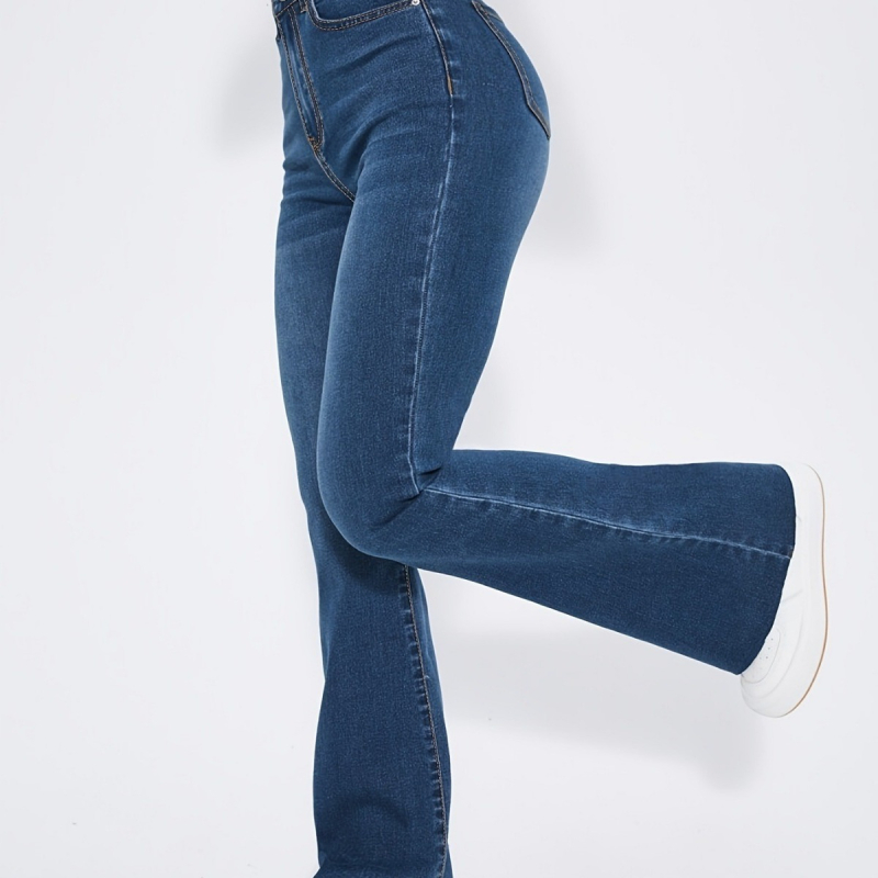 Amazon Διασυνοριακό Ευρωπαϊκό και Αμερικανικό 2023 New Street Ψηλόμεσο Λεπτό Ελαστικό Παντελόνι με Καμπάνα Γυναικείο Τζιν