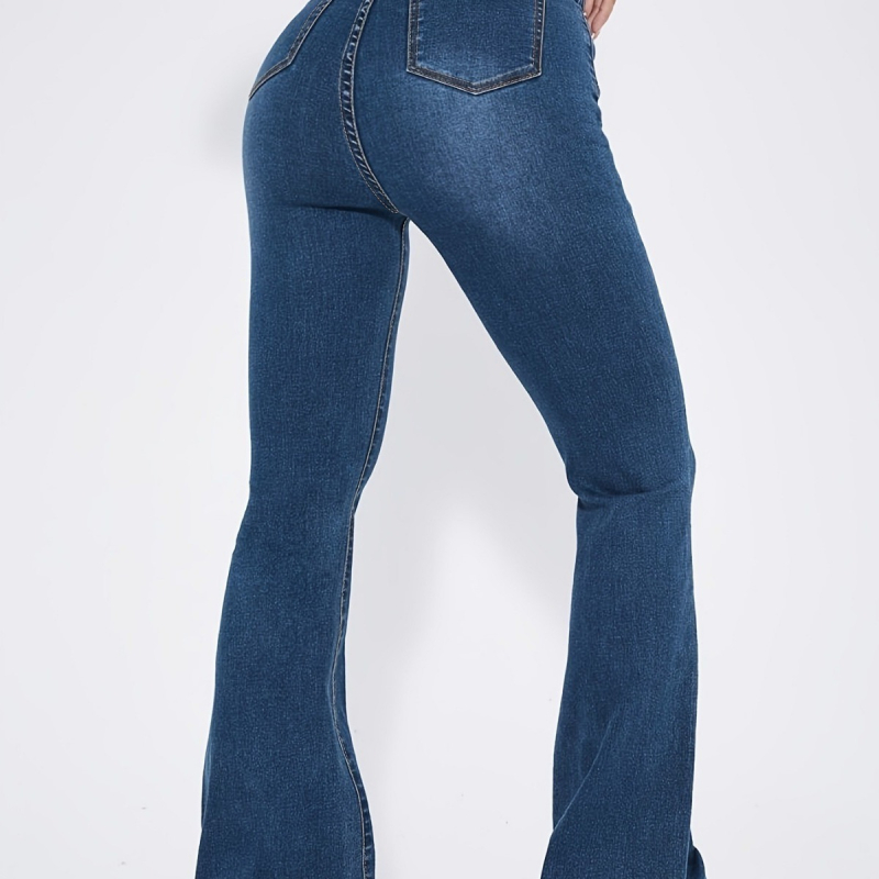 Amazon Διασυνοριακό Ευρωπαϊκό και Αμερικανικό 2023 New Street Ψηλόμεσο Λεπτό Ελαστικό Παντελόνι με Καμπάνα Γυναικείο Τζιν