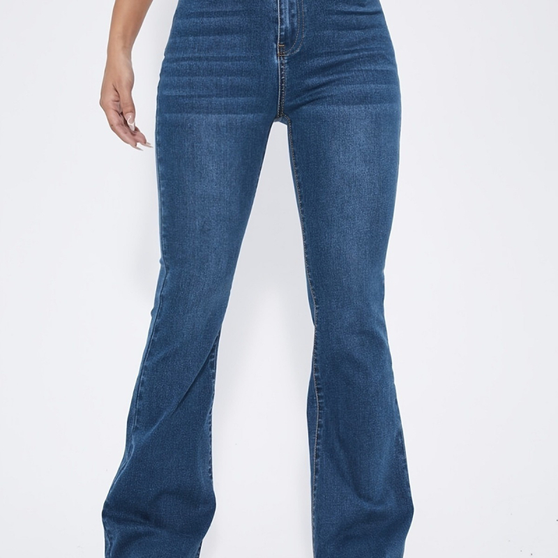 Amazon Διασυνοριακό Ευρωπαϊκό και Αμερικανικό 2023 New Street Ψηλόμεσο Λεπτό Ελαστικό Παντελόνι με Καμπάνα Γυναικείο Τζιν