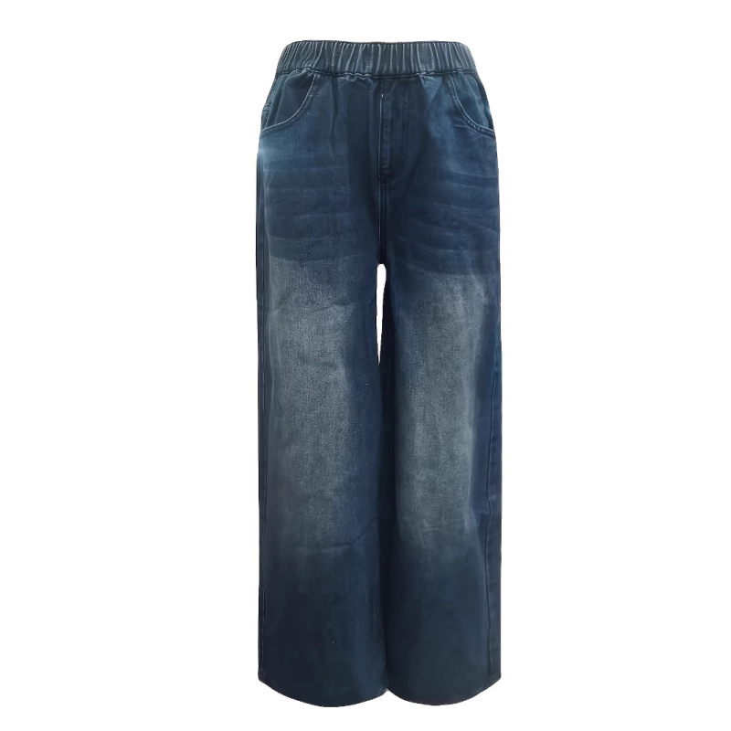 Ευρωπαϊκό και αμερικανικό παντελόνι ψηλόμεσο για το φθινόπωρο και τον χειμώνα του 2024, με φαρδιά μπατζάκια, διακριτικό τζιν δρόμου, casual παντελόνι με πλυσίματα σε όλα τα χρώματα.