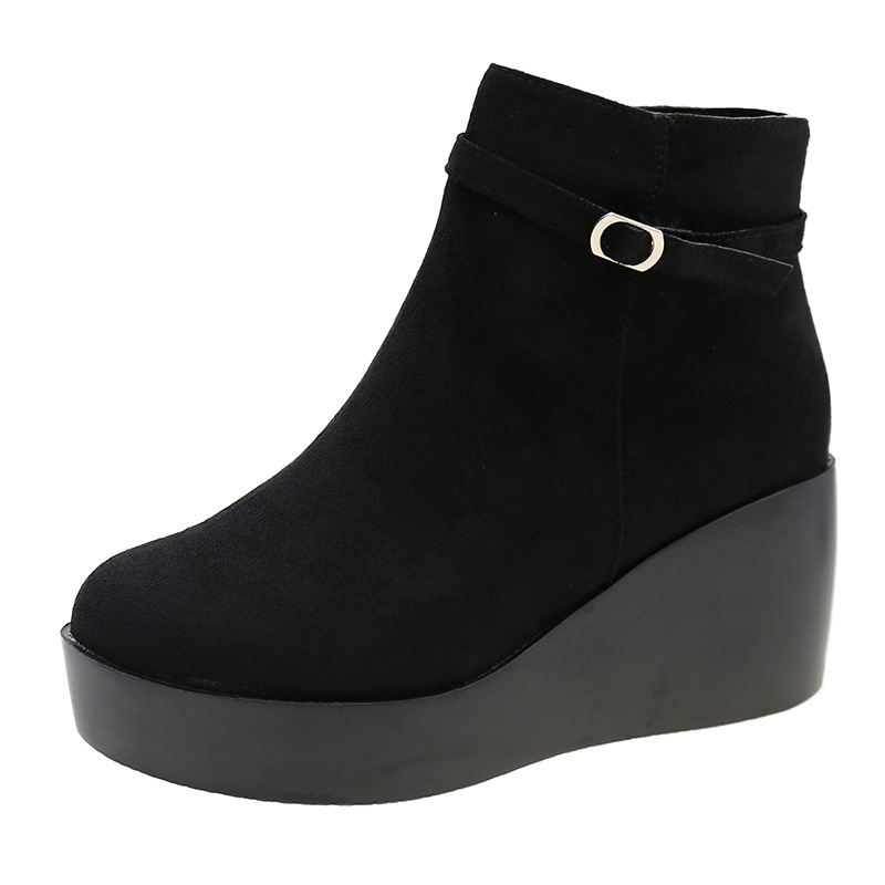 Γυναικείες Κοντές Μπότες Φθινοπώρου και Χειμώνα, Γυναικείες Μπότες με Στρογγυλή Μύτη, Φτέρνα με Μεσαίο Τακούνι, Γυναικείες Μπότες Martin με Χοντρό Κάτω Μέτωπο και Πλατφόρμα, Γυναικείες