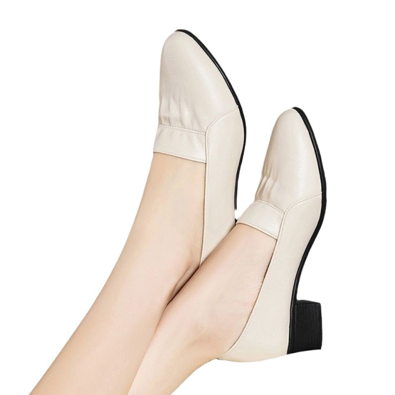 Майчински обувки с дебел ток 2024, кожени обувки, удобни, неплъзгащи се, нов стил, еднослойни обувки, дамски работни, ежедневни, летни, дамски обувки на средна възраст с мека подметка