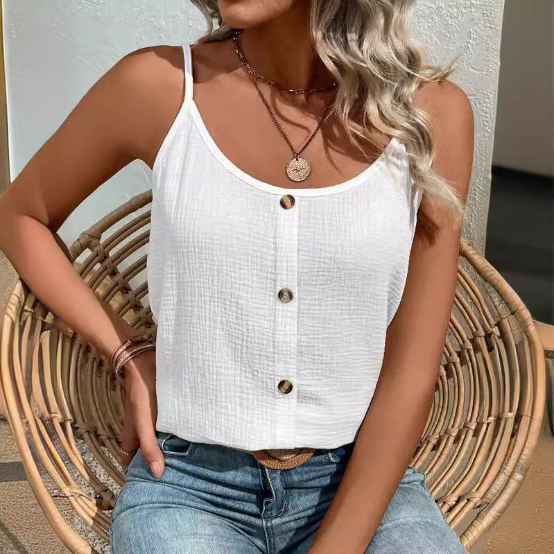 2024 Καλοκαίρι Ευρωπαϊκός και Αμερικανικός Διασυνοριακός Ανεξάρτητος Σταθμός Amazon επιθυμεί το Νέο Γυναικείο Σέξι Casual Γιλέκο με ντεκολτέ U σε ΚΑΘΑΡΟ Χρώμα