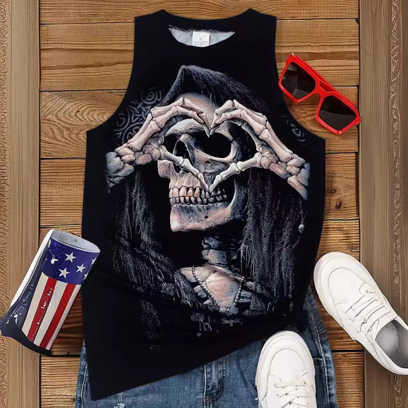 Νέα μπλούζα με στρογγυλή λαιμόκοψη για το Halloween, αμάνικη, τυπωμένη, αστεία, νεκροκεφαλή, Xiyin, διασυνοριακή, ανεξάρτητη, βενζινάδικο, ρούχα εφοδιαστικής αλυσίδας