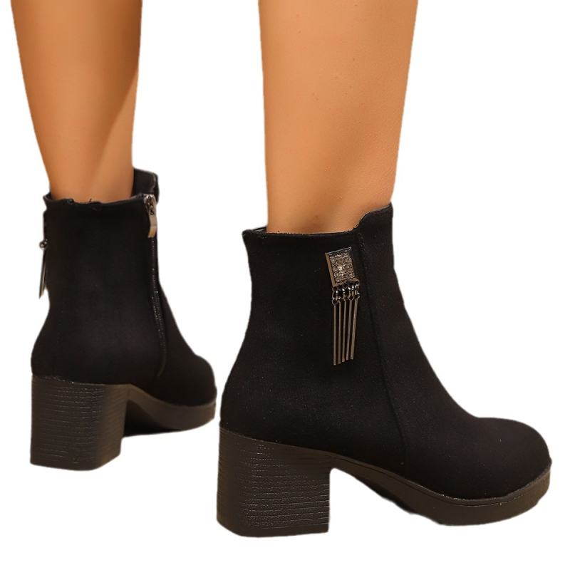 Ευρωπαϊκές και αμερικανικές μπότες Martin εξωτερικού εμπορίου γυναικών 2024 φθινόπωρο και χειμώνας νέο στρογγυλό κεφάλι χοντρό τακούνι φερμουάρ πλαϊνό μπότες μέσης και ηλικιωμένης μητέρας μόδας