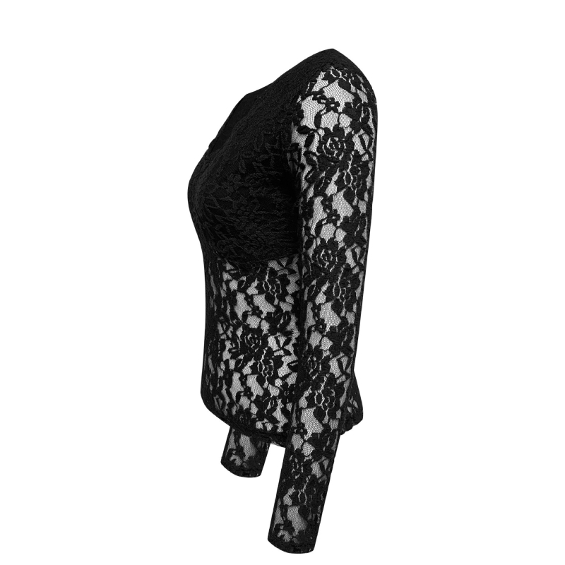 Γυναικεία Ρούχα από την Ευρώπη και την Αμερική, Γυναικεία Σέξι Μπλούζες από Δαντέλα σε Καθαρό Χρώμα, Ευρωπαϊκές και Αμερικανικές, Νέα, Διαφανή Σέξι Μπλούζες με Μακρυμάνικα, από Διχτυωτό Υλικό