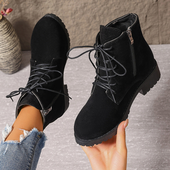 Moteriški plius dydžio batai, 2024 m., nauji madingi trumpi batai, moteriški storais kulnais, apvaliais pirštais, Martino aulinukai su užtrauktuku šone, britiško stiliaus moteriški batai