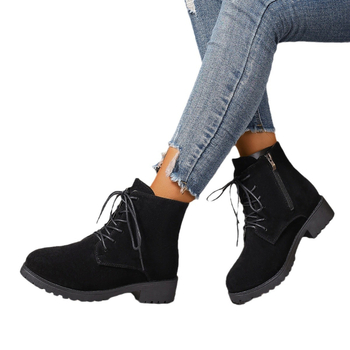 Moteriški plius dydžio batai, 2024 m., nauji madingi trumpi batai, moteriški storais kulnais, apvaliais pirštais, Martino aulinukai su užtrauktuku šone, britiško stiliaus moteriški batai