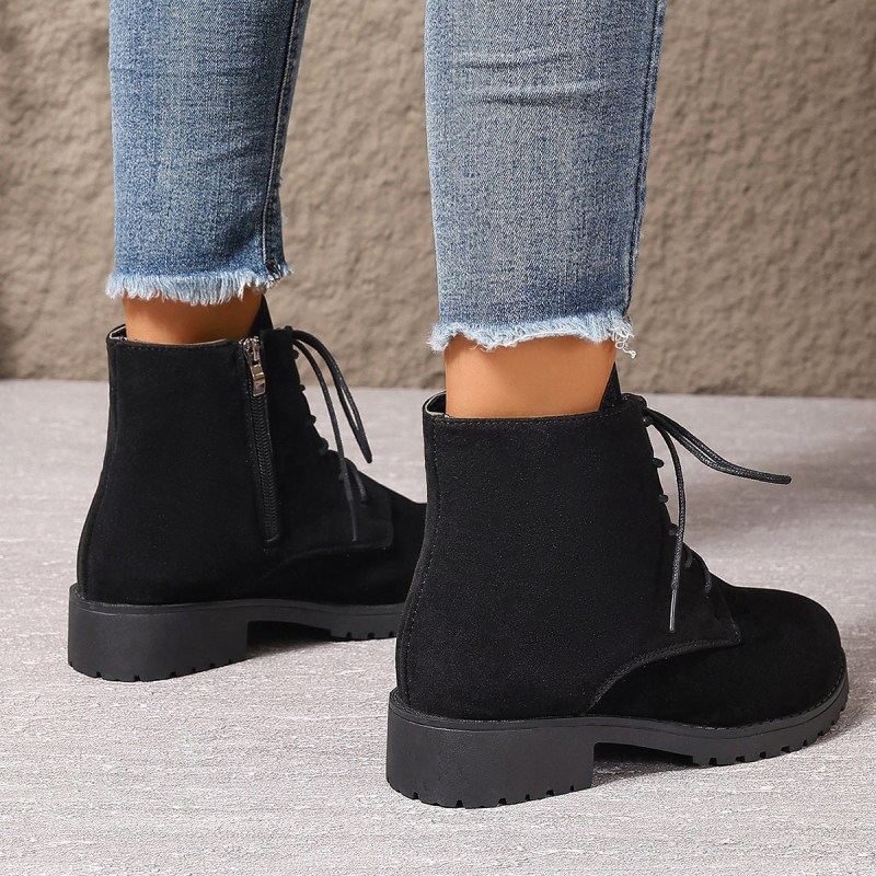 Moteriški plius dydžio batai, 2024 m., nauji madingi trumpi batai, moteriški storais kulnais, apvaliais pirštais, Martino aulinukai su užtrauktuku šone, britiško stiliaus moteriški batai