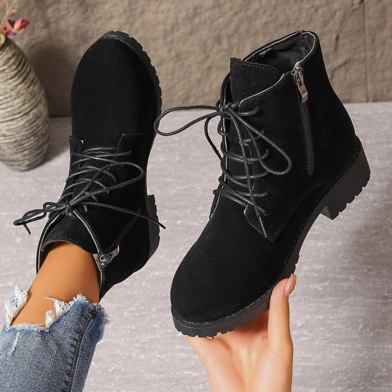 Moteriški plius dydžio batai, 2024 m., nauji madingi trumpi batai, moteriški storais kulnais, apvaliais pirštais, Martino aulinukai su užtrauktuku šone, britiško stiliaus moteriški batai