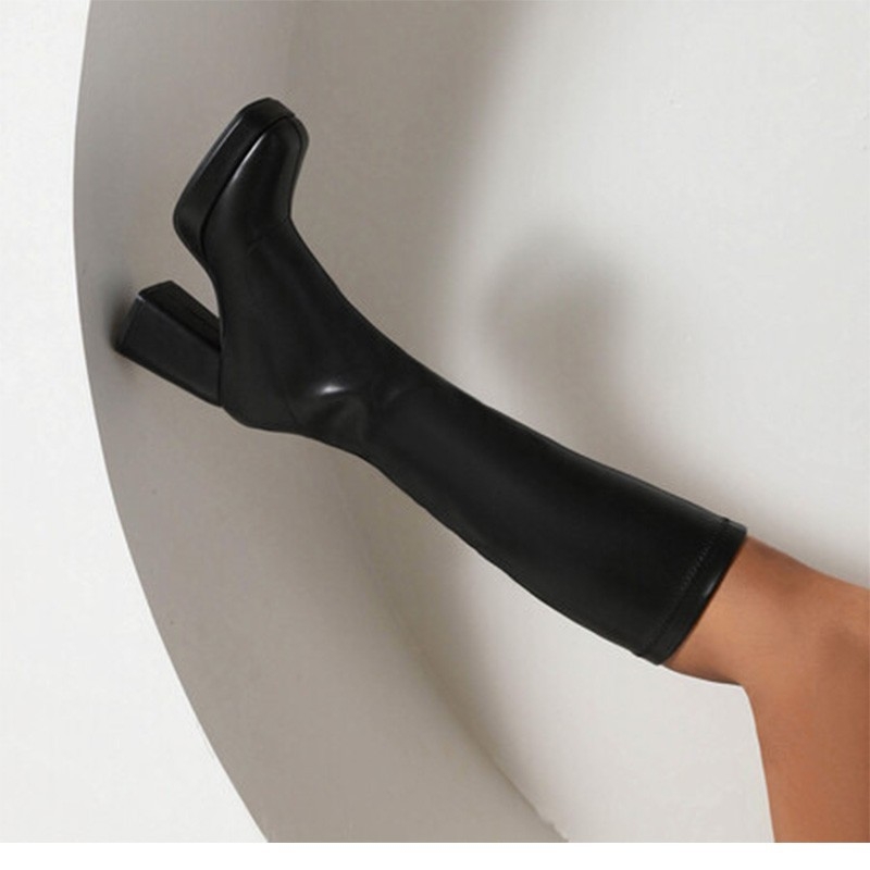 2025 Νέα Εξαγωγικά Μπότες με Πλατφόρμα, Χοντρό Τακούνι, Ψηλοτάκουνα, Μακρύς Σωλήνας, Γυναικείες Μπότες, Διασυνοριακές, με Τετράγωνα Δάχτυλα, Γυναικείες Μπότες, Διασυνοριακές