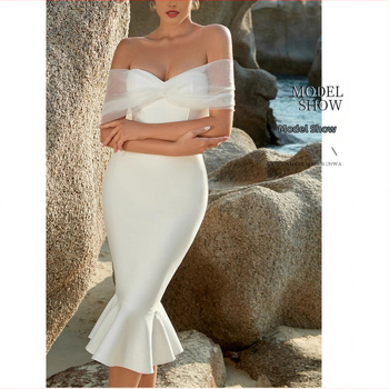 Φόρεμα Ευρωπαϊκό και Αμερικανικό 2024 Νέο Στυλ Σέξι Τοπ με Έξω Ώμους και Κοντό Μανίκι, Στενή Εφαρμογή, Λευκό Φόρεμα