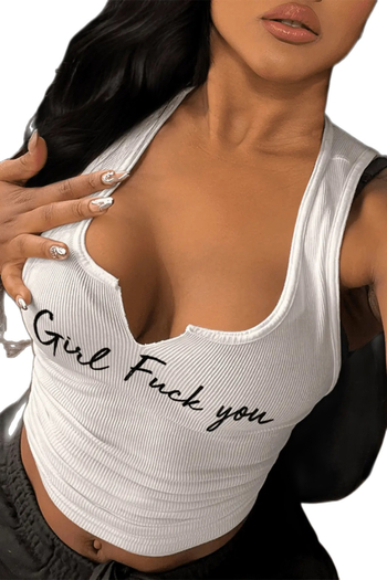 Διασυνοριακά ευρωπαϊκά και αμερικανικά γυναικεία ρούχα Amazon Independent Station Μονόχρωμο γιλέκο με γράμματα Pit Strip και βαθύ V χωρίς μανίκια για τον ομφαλό