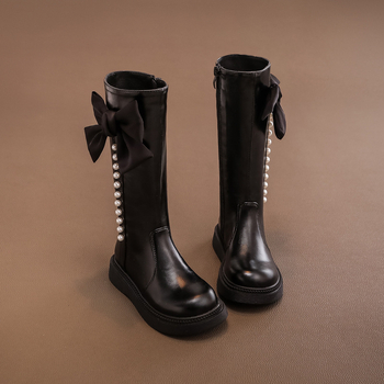 Mergaičių odiniai batai, vaikiški 2024 m. pavasario ir rudens nauji ilgi aukštakulniai batai, mažosios princesės madingi medvilniniai batai, urmu