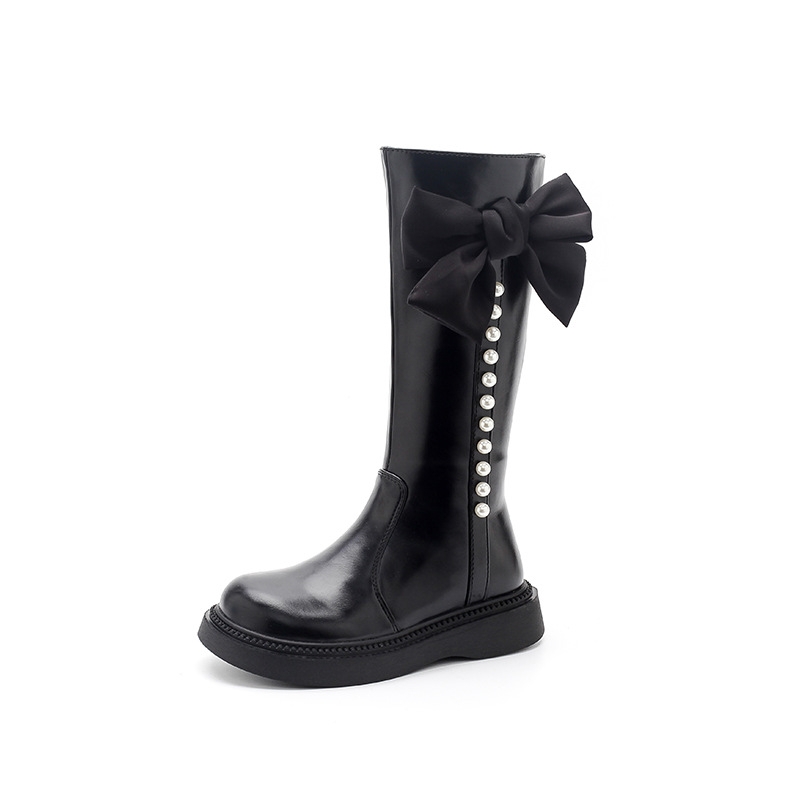 Mergaičių odiniai batai, vaikiški 2024 m. pavasario ir rudens nauji ilgi aukštakulniai batai, mažosios princesės madingi medvilniniai batai, urmu