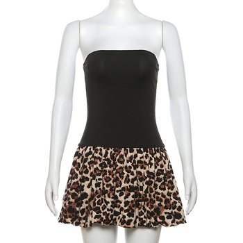 Φθινόπωρο 2024, νέο ώριμο διανοητικό φόρεμα με μονόχρωμο γιακά και στενή μέση, λεοπάρ print, με γιακά και μήκος στους ώμους