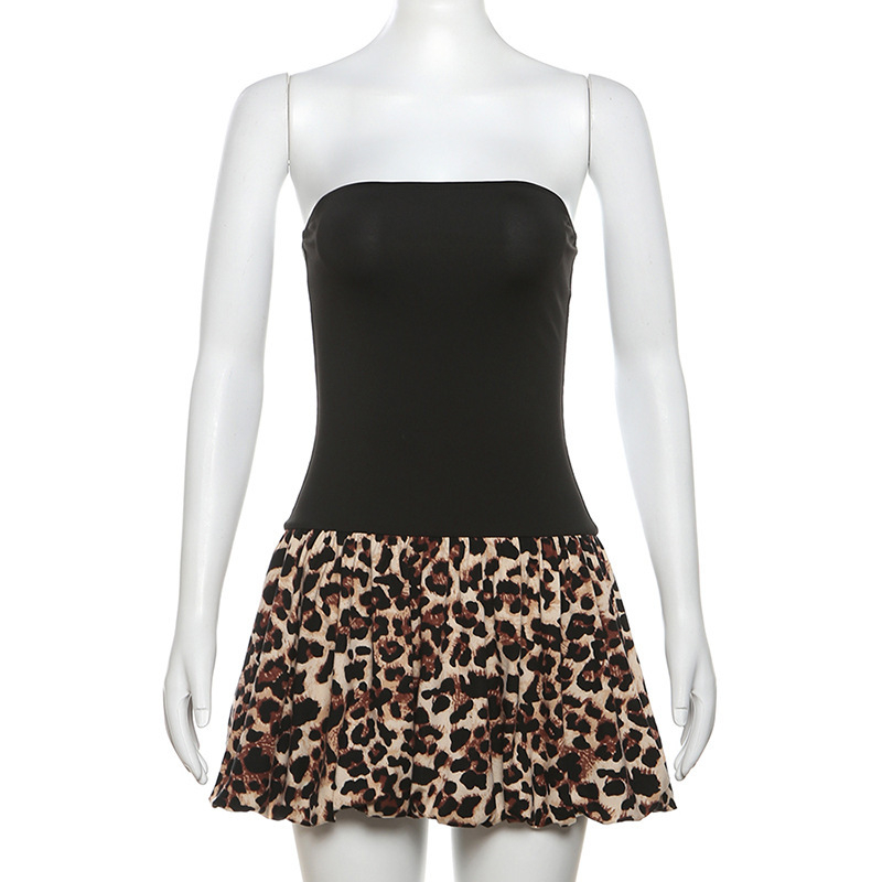 Φθινόπωρο 2024, νέο ώριμο διανοητικό φόρεμα με μονόχρωμο γιακά και στενή μέση, λεοπάρ print, με γιακά και μήκος στους ώμους