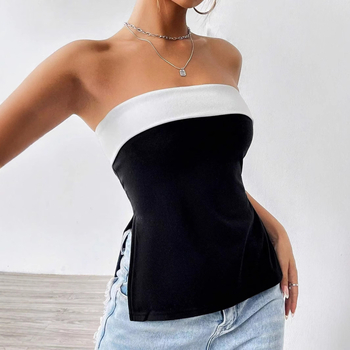 Γυναικείο μαύρο και άσπρο τοπ με κομψή γραμμή και ντεκολτέ σε αντίθεση χρώματος σε ευρωπαϊκή και αμερικανική απόχρωση του 2025