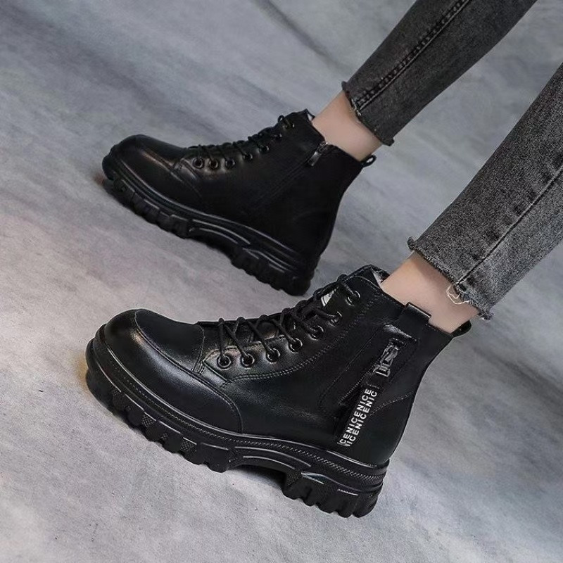 Интернетно известни дамски ботуши Martins Boots за есен и зима 2024 г. в британски стил с поларена подплата, малки памучни обувки с дебела подметка