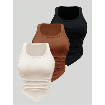 Aliexpress Temu 2024 Σε πωλήσεις μονόχρωμο halter camisole με σπείρωμα για γυναίκες