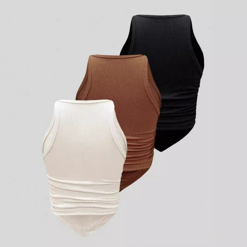 Aliexpress Temu 2024 Σε πωλήσεις μονόχρωμο halter camisole με σπείρωμα για γυναίκες