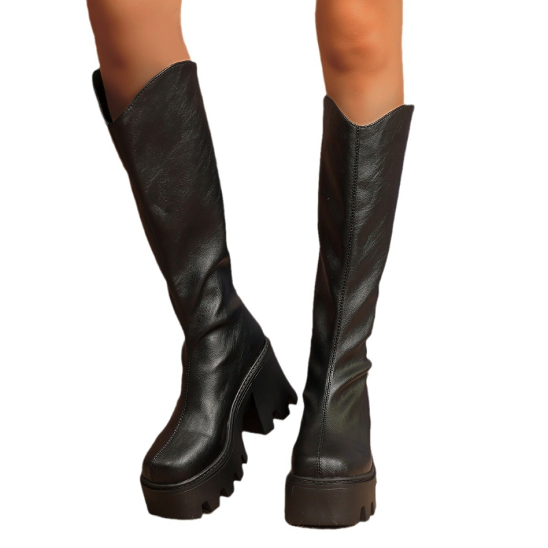 Γυναικείες μπότες Crossborder 2024 φθινόπωρο νέες Joker με χοντρή σόλα, ρετρό ψηλές μπότες, ελαστικές μπότες χονδρικής