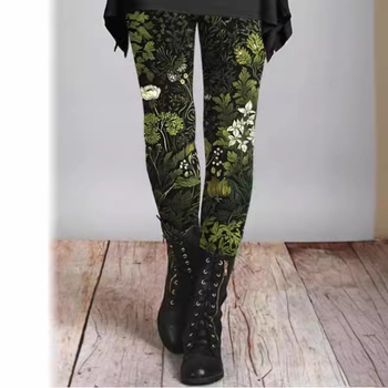 Μακρύ γυναικείο παντελόνι με στενή εφαρμογή για το φθινόπωρο και τον χειμώνα του 2024, ρετρό, έθνικ στυλ, με στάμπα και λεπτό, αναπνεύσιμο τελείωμα.