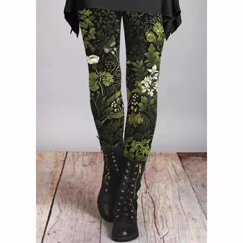 Μακρύ γυναικείο παντελόνι με στενή εφαρμογή για το φθινόπωρο και τον χειμώνα του 2024, ρετρό, έθνικ στυλ, με στάμπα και λεπτό, αναπνεύσιμο τελείωμα.