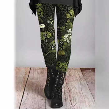 Μακρύ γυναικείο παντελόνι με στενή εφαρμογή για το φθινόπωρο και τον χειμώνα του 2024, ρετρό, έθνικ στυλ, με στάμπα και λεπτό, αναπνεύσιμο τελείωμα.