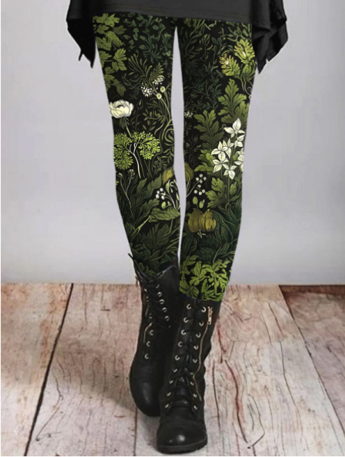 Μακρύ γυναικείο παντελόνι με στενή εφαρμογή για το φθινόπωρο και τον χειμώνα του 2024, ρετρό, έθνικ στυλ, με στάμπα και λεπτό, αναπνεύσιμο τελείωμα.