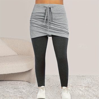 Piiriülesed Euroopa ja Ameerika temperamendiga kootud kontrastvärvi võlts kaheosalised pluss-suuruses kitsad püksid, pingutusnööriga elastse vöökohaga joogapüksid naistele