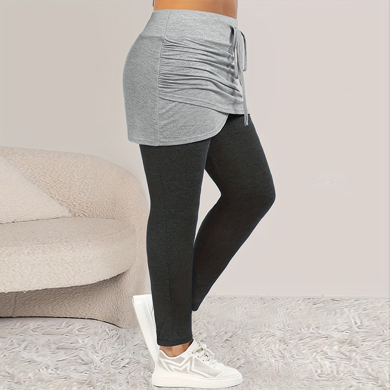 Piiriülesed Euroopa ja Ameerika temperamendiga kootud kontrastvärvi võlts kaheosalised pluss-suuruses kitsad püksid, pingutusnööriga elastse vöökohaga joogapüksid naistele