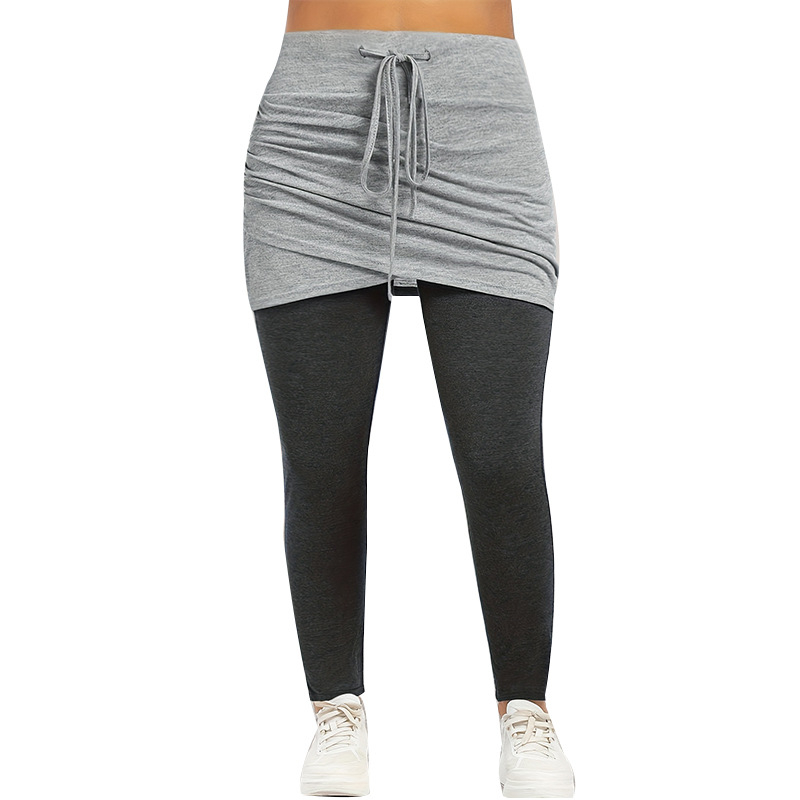 Piiriülesed Euroopa ja Ameerika temperamendiga kootud kontrastvärvi võlts kaheosalised pluss-suuruses kitsad püksid, pingutusnööriga elastse vöökohaga joogapüksid naistele