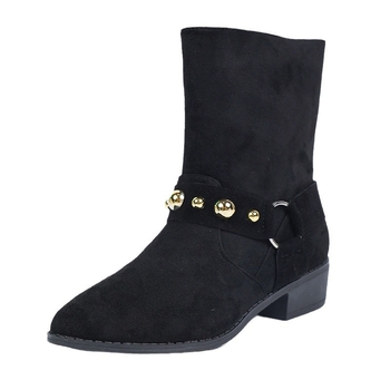 Γυναικείες Σουέτ Μπότες Martins 2024 Φθινόπωρο και Χειμώνας Νέο Βρετανικό Στυλ Ζώνης με Πριτσίνια, Εξωτερικό Εμπόριο, Μπότες Plus Size με Χοντρό Τακούνι και Μυτερή Φτέρνα