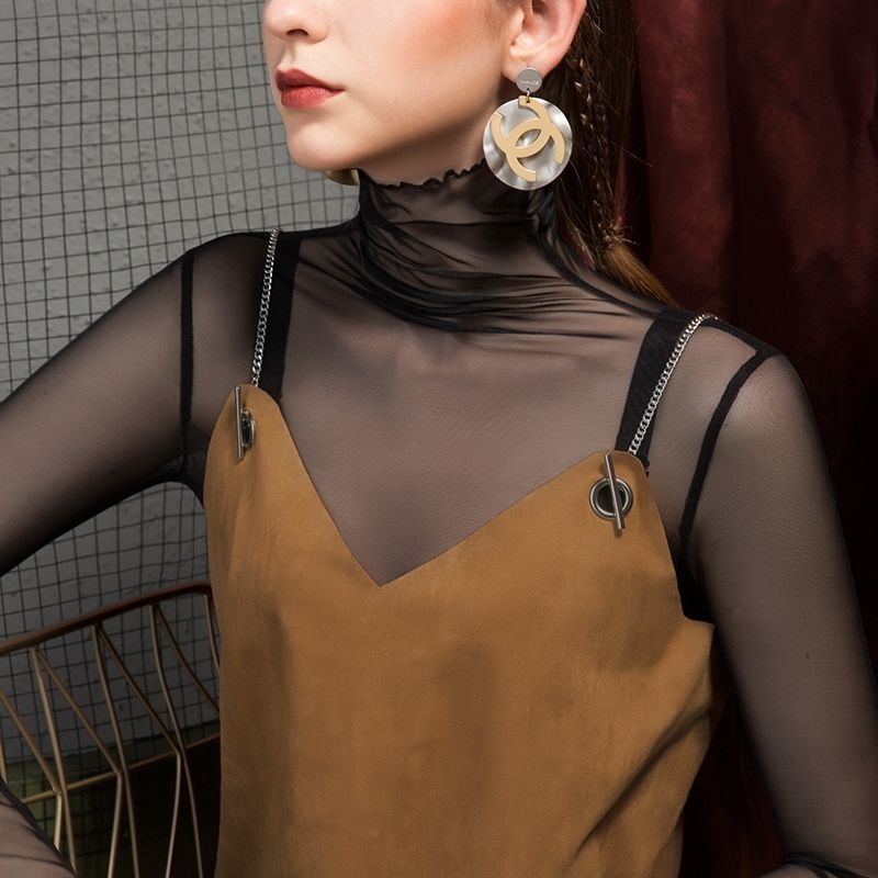 Γυναικείο Πουκάμισο με Ψηλό Γιακά και Δίχτυ, Στυλάτη Γάζα, Μεγάλα Μεγέθη, Μαύρο, Δαντελένιο Πουκάμισο με Γιακά και Πέλος