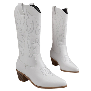 Határokon átnyúló külkereskedelem, plus size csizma, női 2024 új csizma, magas sarkú, vastag sarkú, hímzett, western, farmer, lovagcsizma