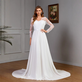 Europska i američka vanjska trgovina Nova ženska Amazon seksi čipkasta vjenčanica dugih rukava s grudima, pamučna velika haljina za ljuljanje, bijela