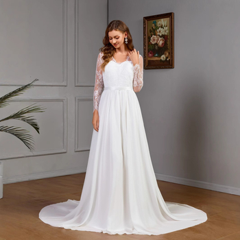 Europska i američka vanjska trgovina Nova ženska Amazon seksi čipkasta vjenčanica dugih rukava s grudima, pamučna velika haljina za ljuljanje, bijela