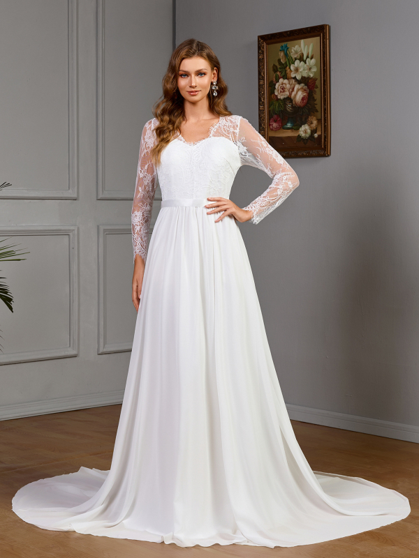 Europska i američka vanjska trgovina Nova ženska Amazon seksi čipkasta vjenčanica dugih rukava s grudima, pamučna velika haljina za ljuljanje, bijela