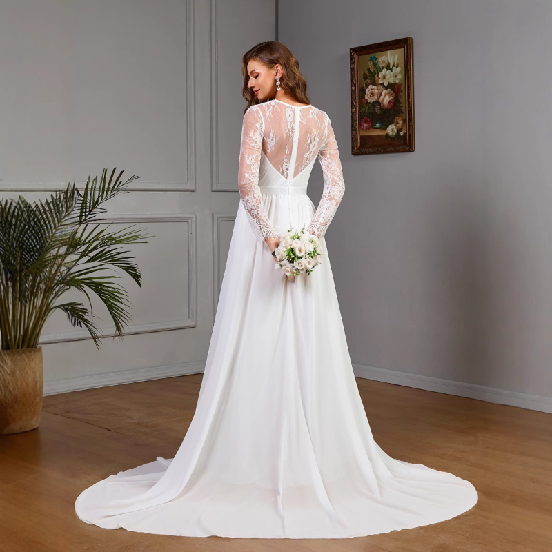 Europska i američka vanjska trgovina Nova ženska Amazon seksi čipkasta vjenčanica dugih rukava s grudima, pamučna velika haljina za ljuljanje, bijela