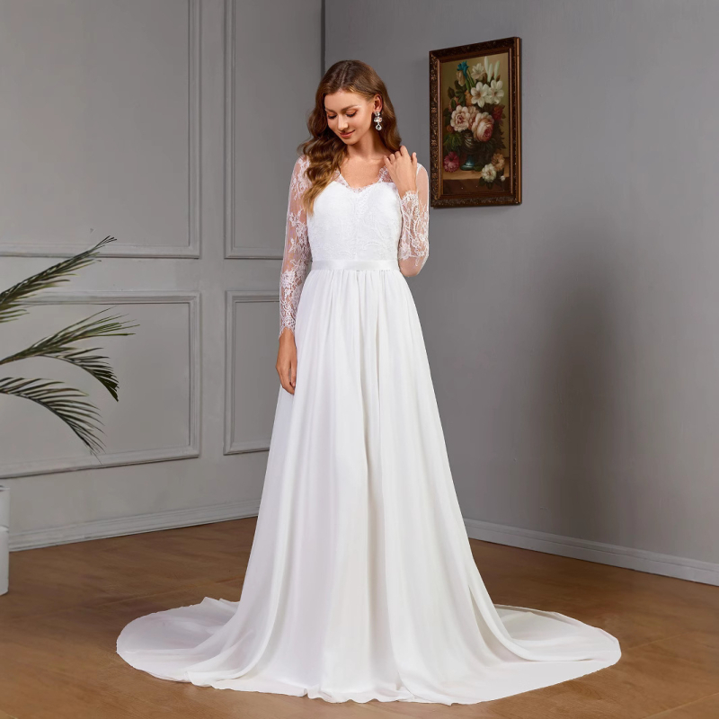 Europska i američka vanjska trgovina Nova ženska Amazon seksi čipkasta vjenčanica dugih rukava s grudima, pamučna velika haljina za ljuljanje, bijela