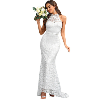 Nova jednobojna europska i američka jednobojna čipkasta mala elegantna tanka haljina s ribljim repom, banketna večernja haljina