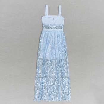 Ευρωπαϊκή και αμερικανική μόδα χωρίς πλάτη V sling αδυνατίσματος με διαφανές μπλε nich, μακρύ, χαλαρό φόρεμα, μονοκόμματο, παράδοση